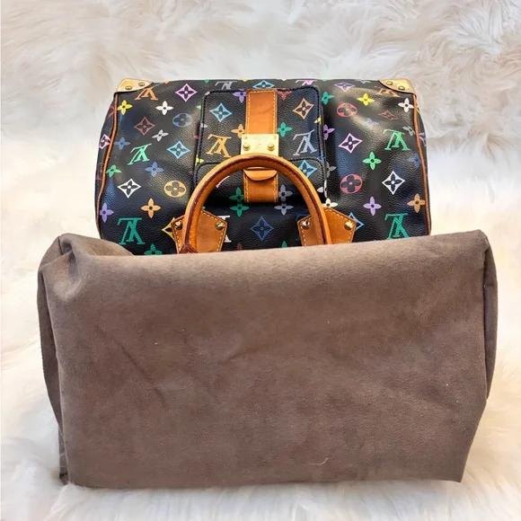 Louis Vuitton Black Multicolor Monogram Speedy Satchel with Tan Leather - Picture 12 of 17